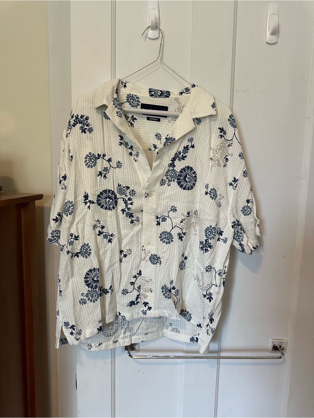 Abercrombie & Fitch White Button-Down Shirt with Blue Floral Print